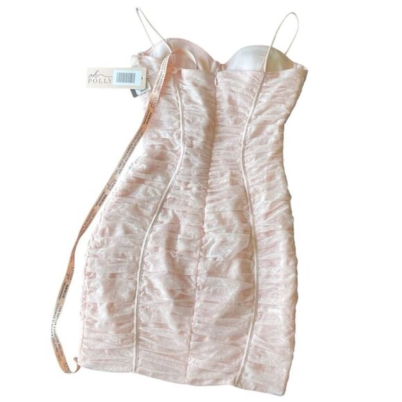 Oh Polly Women's Lace Pink Ruched Mesh Bodycon Dress Size 6 - Picture 6 of 9